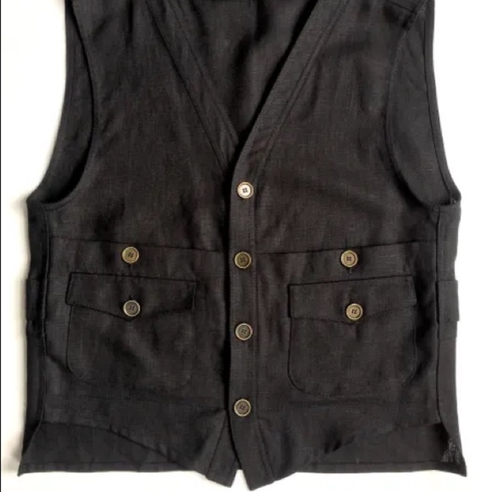 Japanese style Handcrafted vest is made from black linen. Made in USA
